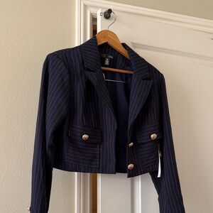 Aqua Navy Striped Women's Blazer